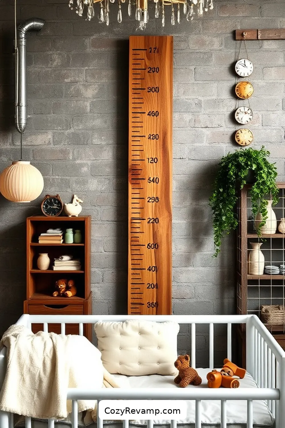 22 Clever Ideas for an Industrial Nursery Featuring Reclaimed Materials 15 Reclaimed Wood Growth Chart for 22 Clever Ideas for an Industrial Nursery Featuring Reclaimed Materials