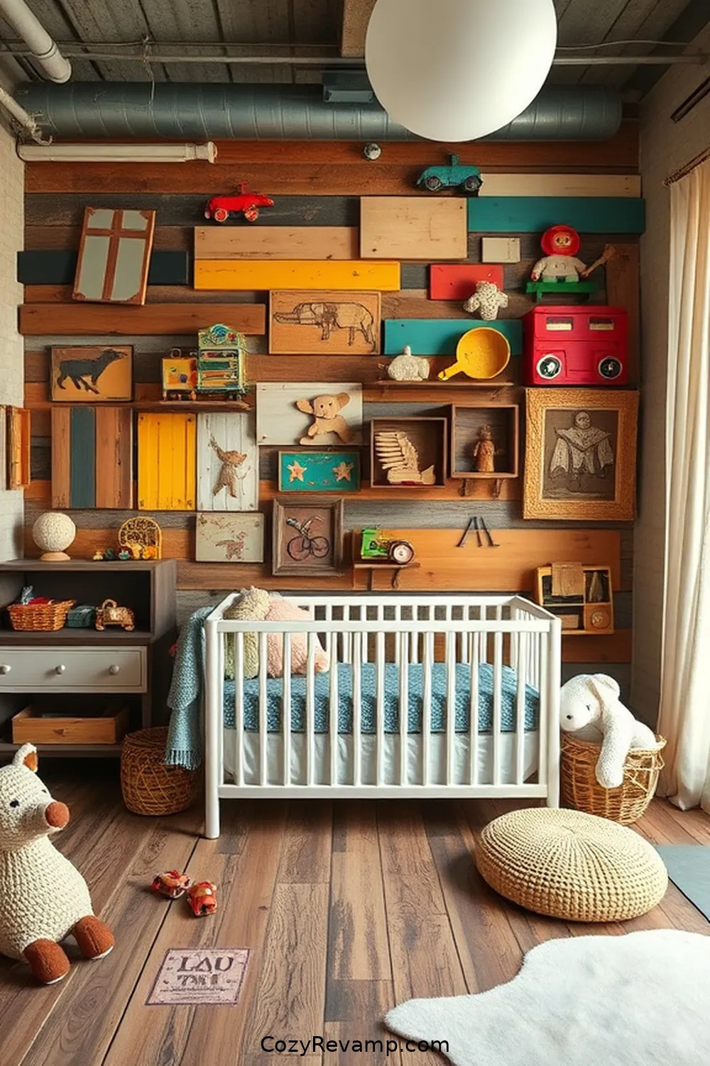 22 Clever Ideas for an Industrial Nursery Featuring Reclaimed Materials 22 Repurposed Flooring as Art for 22 Clever Ideas for an Industrial Nursery Featuring Reclaimed Materials