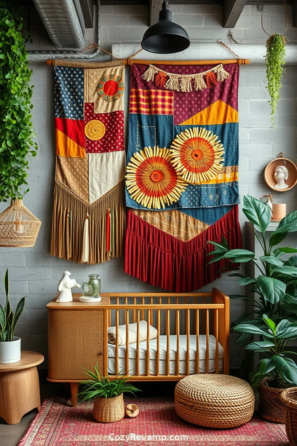 22 Clever Ideas for an Industrial Nursery Featuring Reclaimed Materials 20 Upcycled Fabric Wall Hangings for 22 Clever Ideas for an Industrial Nursery Featuring Reclaimed Materials