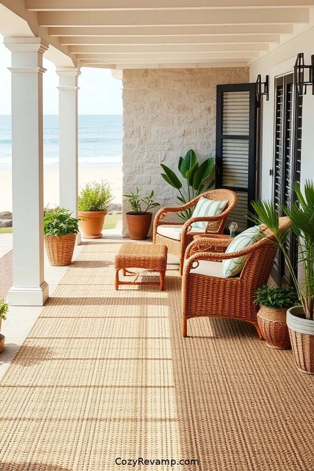 22 Essential Elements for a Coastal Outdoor Patio With Natural Fibers 12 11. Sisal Flooring for 22 Essential Elements for a Coastal Outdoor Patio With Natural Fibers
