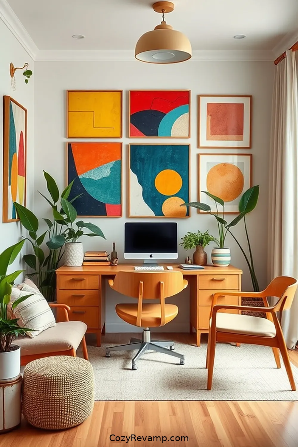 22 Essential Elements for a Mid-Century Modern Home Office With Organic Cotton Material 12 Choose Art With Mid-Century Flair for 22 Essential Elements for a Mid-Century Modern Home Office With Organic Cotton Material