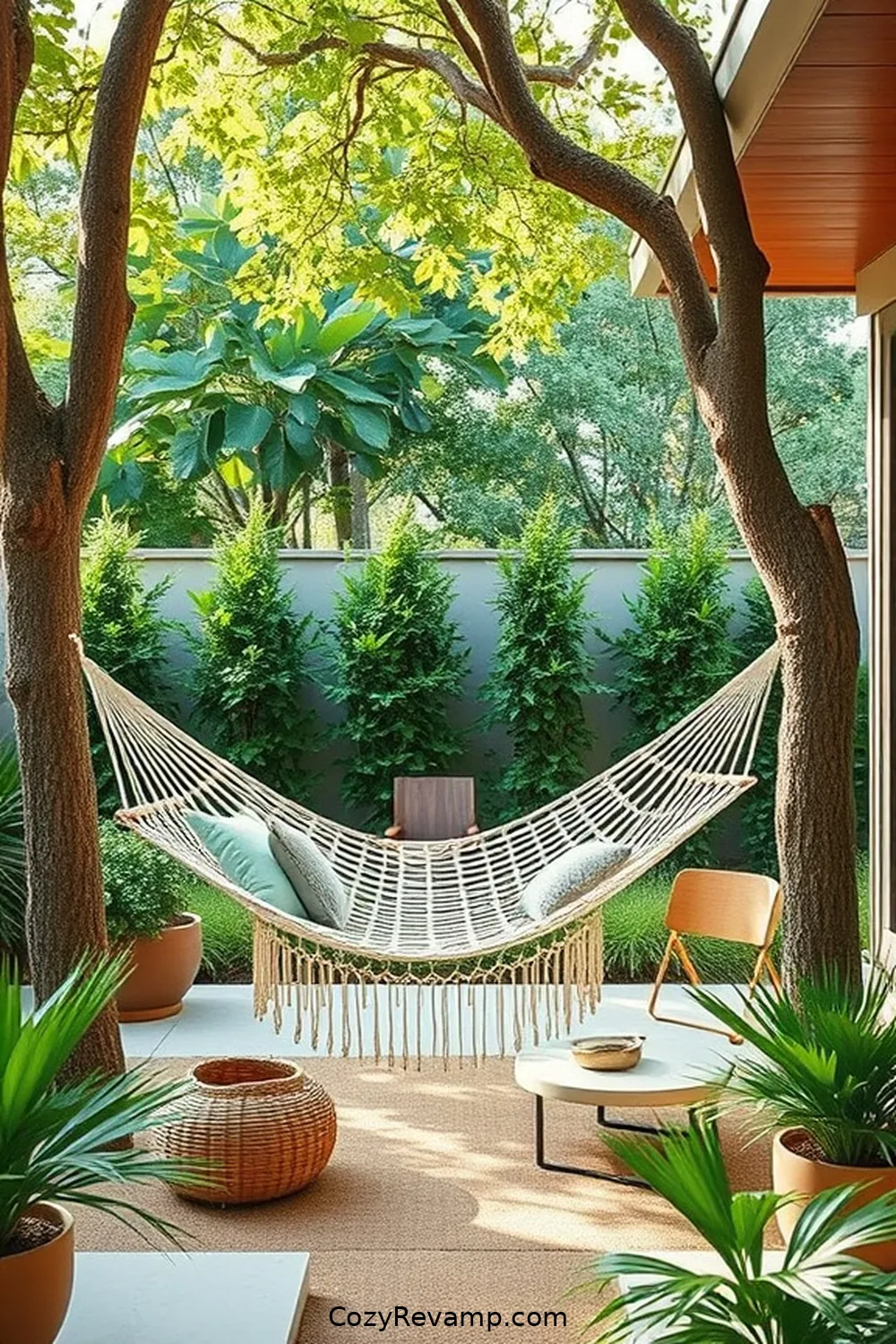 22 Essential Elements for a Mid-Century Modern Outdoor Patio With Natural Fibers 12 Adding a Hammock for Relaxation for 22 Essential Elements for a Mid-Century Modern Outdoor Patio With Natural Fibers