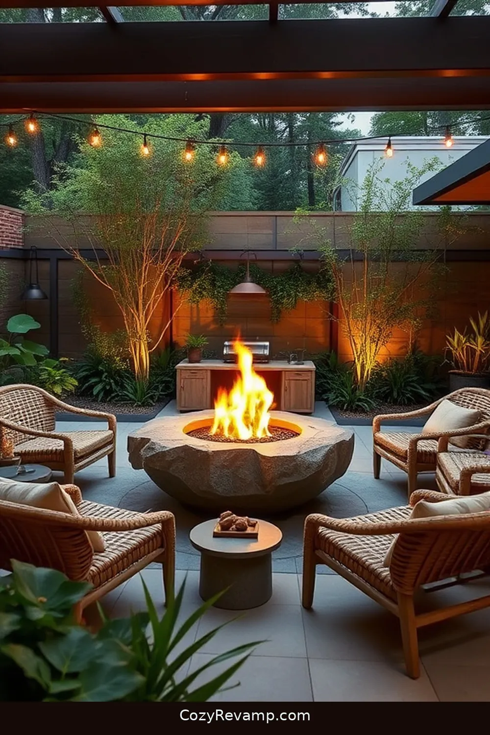 22 Essential Elements for a Mid-Century Modern Outdoor Patio With Natural Fibers 13 Choosing a Fire Pit With Organic Shapes for 22 Essential Elements for a Mid-Century Modern Outdoor Patio With Natural Fibers