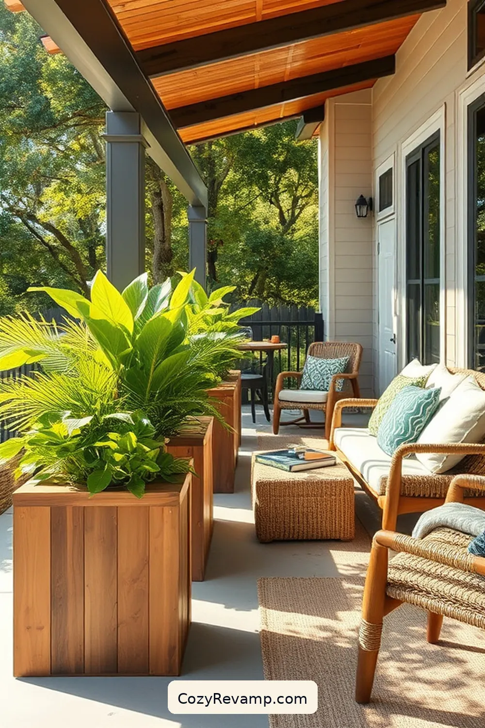 22 Essential Elements for a Mid-Century Modern Outdoor Patio With Natural Fibers 8 Implementing Wooden Planters for 22 Essential Elements for a Mid-Century Modern Outdoor Patio With Natural Fibers