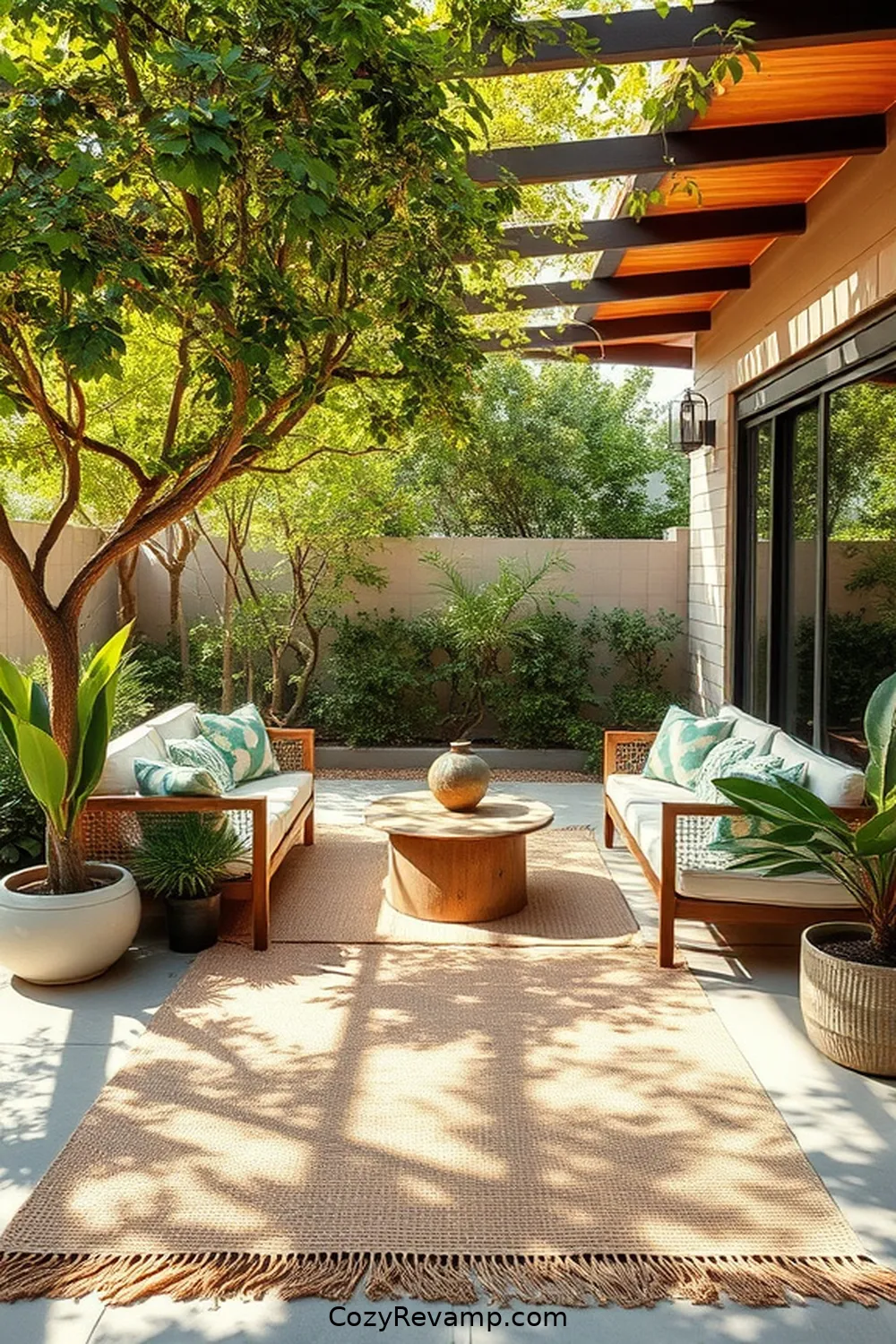 22 Essential Elements for a Mid-Century Modern Outdoor Patio With Natural Fibers 3 Incorporating Natural Fiber Rugs for 22 Essential Elements for a Mid-Century Modern Outdoor Patio With Natural Fibers