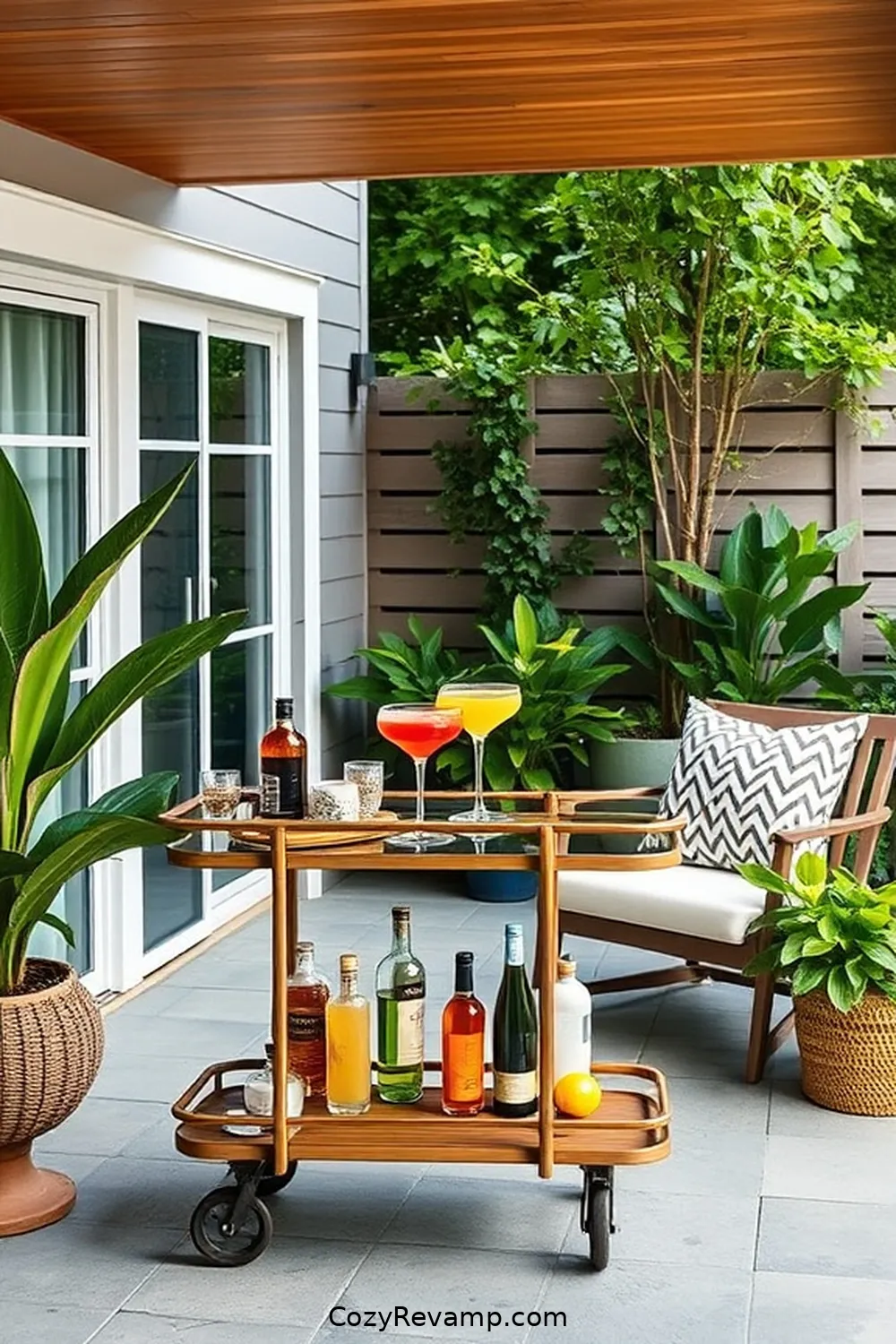 22 Essential Elements for a Mid-Century Modern Outdoor Patio With Natural Fibers 19 Incorporating an Outdoor Bar Cart for 22 Essential Elements for a Mid-Century Modern Outdoor Patio With Natural Fibers