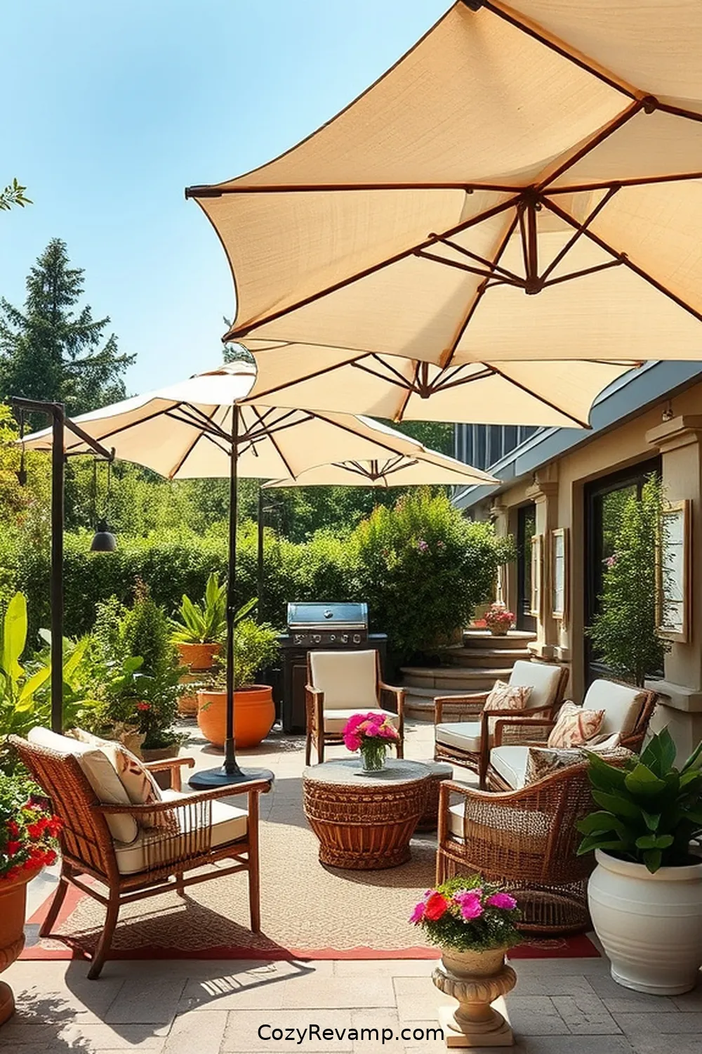 22 Essential Elements for a Mid-Century Modern Outdoor Patio With Natural Fibers 16 Utilizing Canvas Umbrellas for Shade for 22 Essential Elements for a Mid-Century Modern Outdoor Patio With Natural Fibers