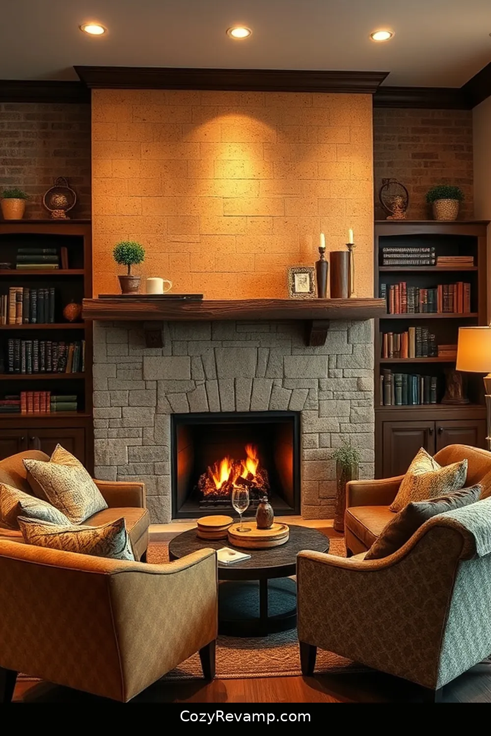 Designing a Cozy Fireplace Area With Cork for 22 Essential Elements of a Rustic Library With Cork Material