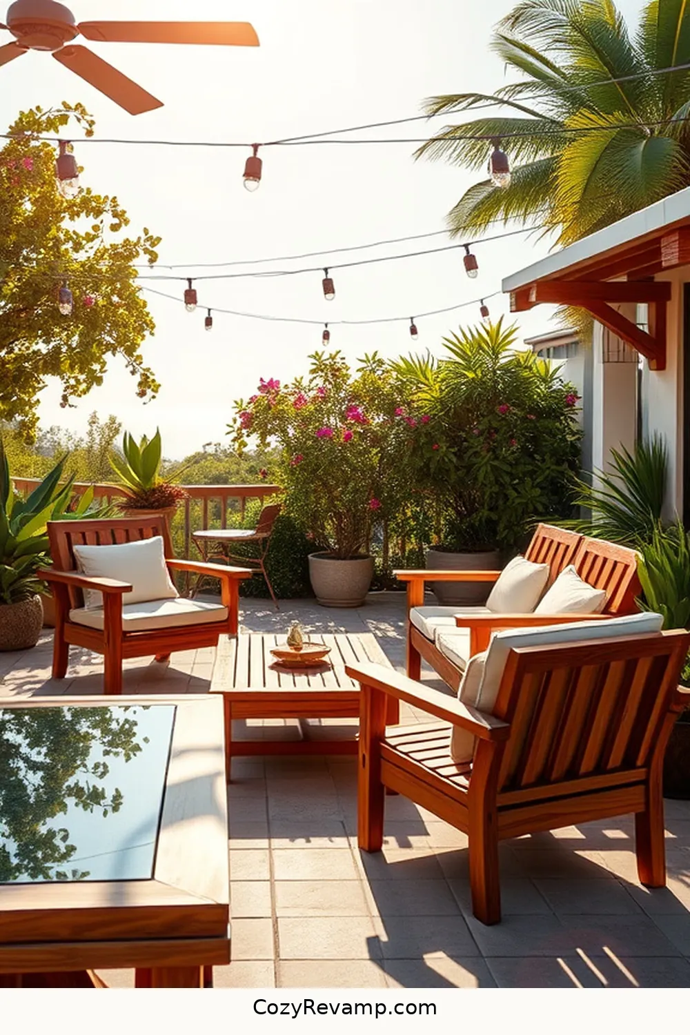 22 Essential Materials for Coastal Outdoor Patios With Solar-Powered Lights 6 Teak Wood for 22 Essential Materials for Coastal Outdoor Patios With Solar-Powered Lights