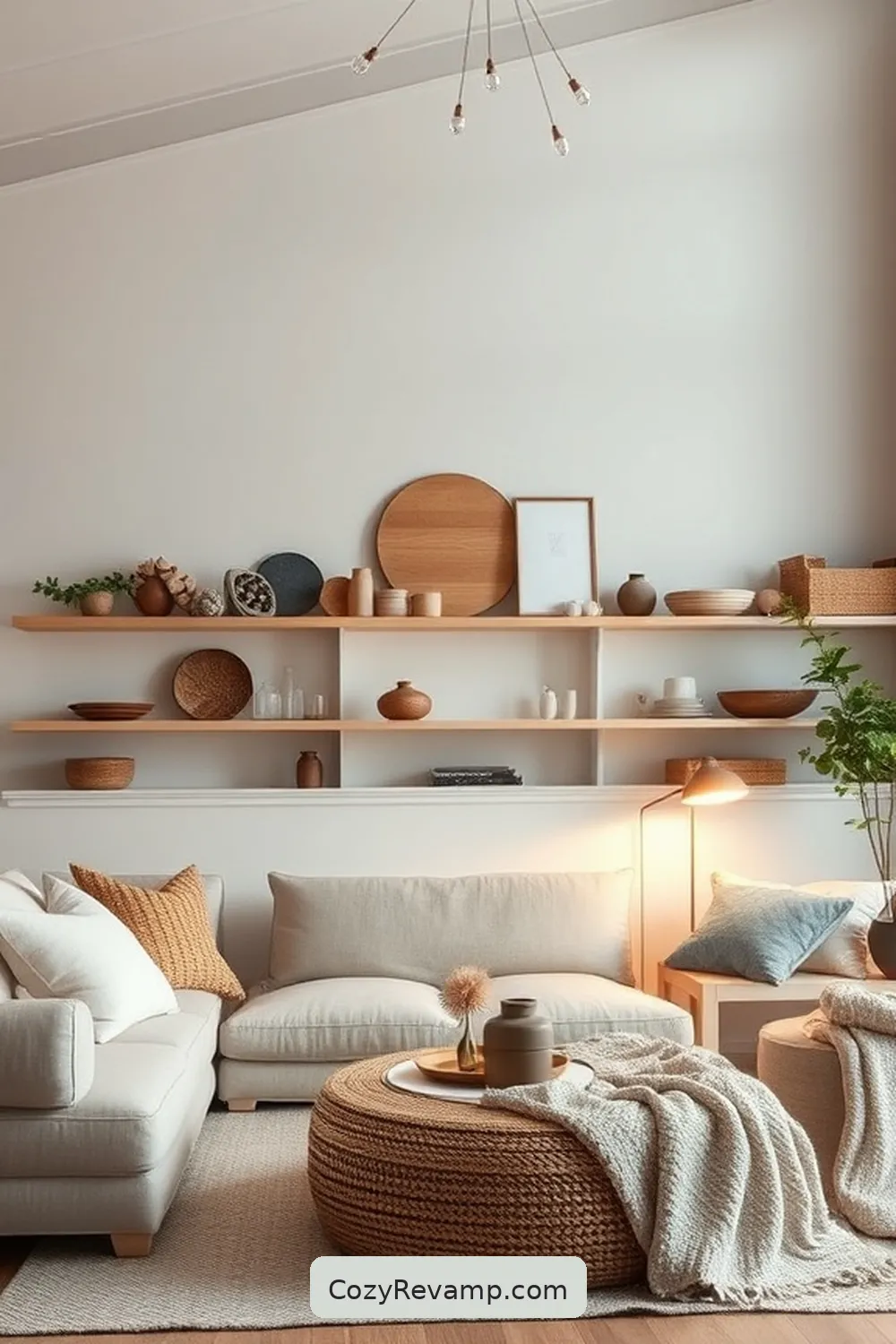 Open Shelving for 22 Essential Materials for a Scandinavian Living Room With Solar Powered Lights