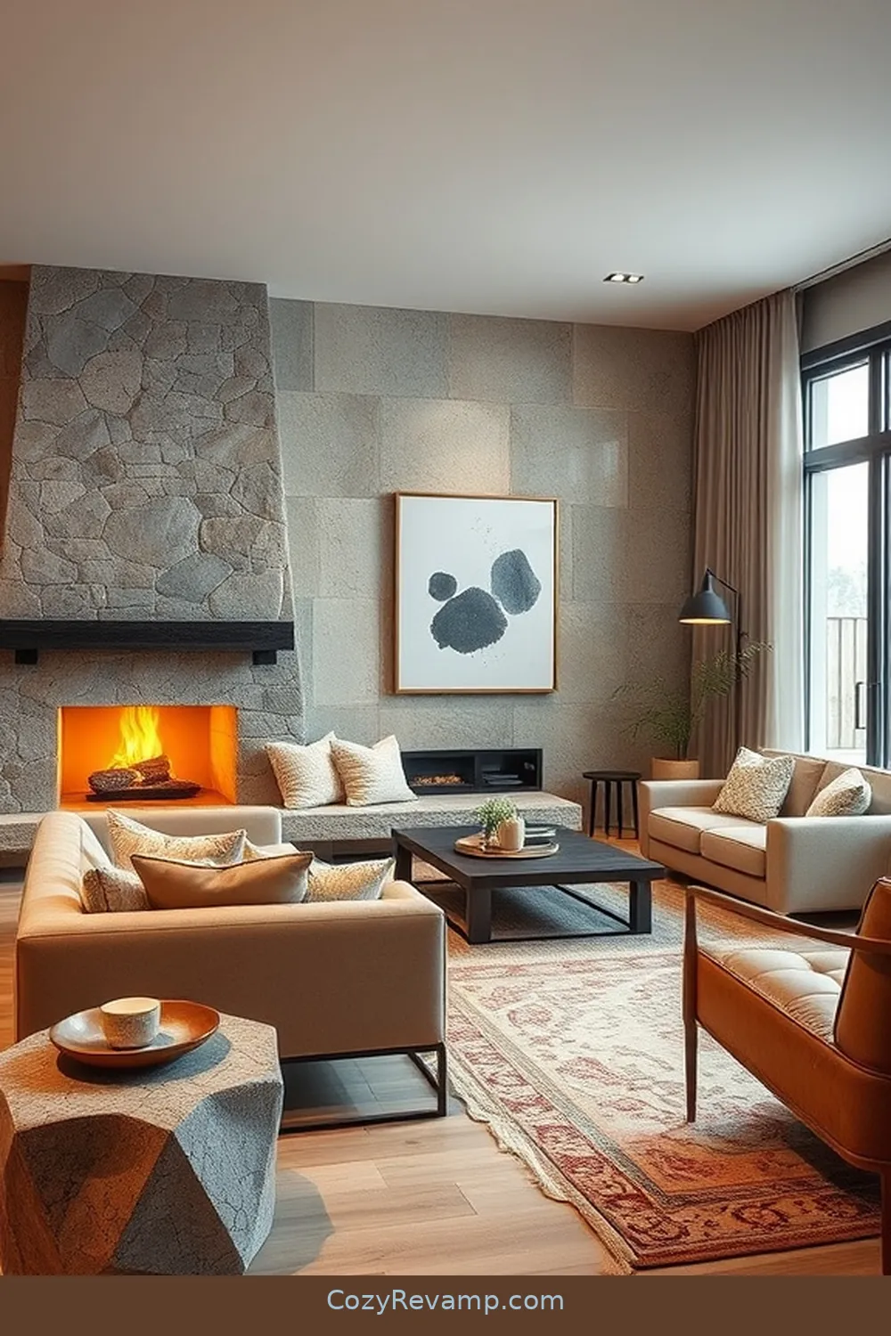 Stone Features for 22 Essential Materials for a Scandinavian Living Room With Solar Powered Lights