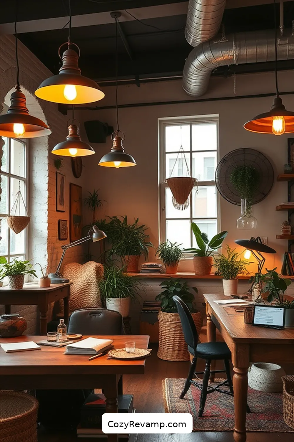 Choose Second-Hand Lighting Fixtures for 22 Essential Tips for a Bohemian Home Office Using Reclaimed Materials