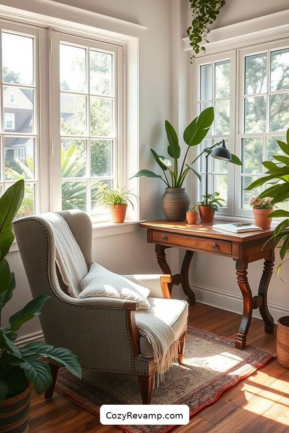 Create a Cozy Nook With Old Furniture for 22 Essential Tips for a Bohemian Home Office Using Reclaimed Materials