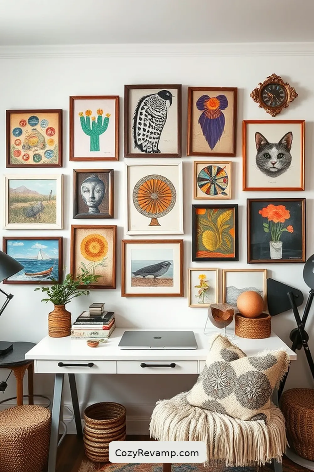 Create a Gallery Wall With Found Art for 22 Essential Tips for a Bohemian Home Office Using Reclaimed Materials
