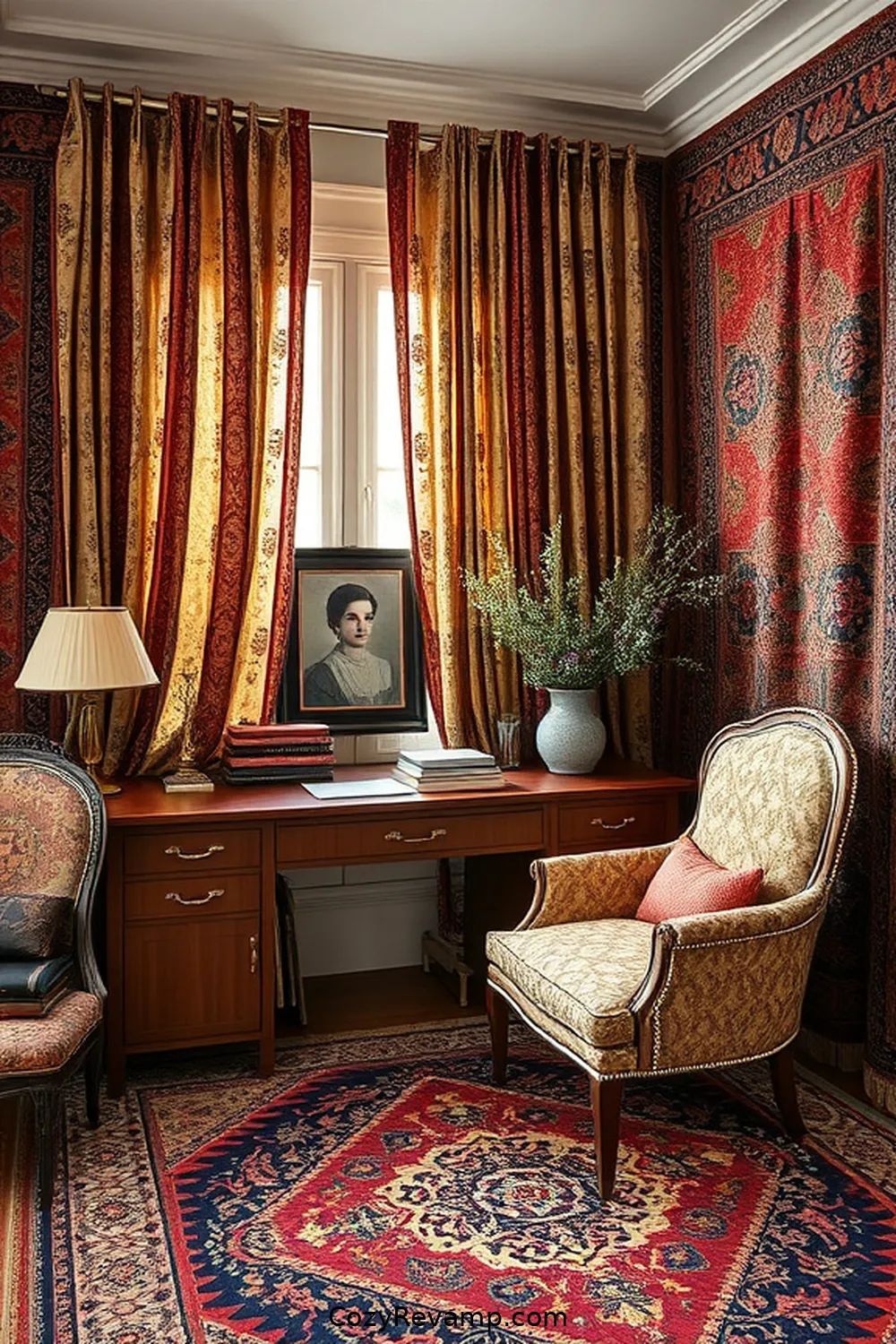 Incorporate Vintage Textiles for 22 Essential Tips for a Bohemian Home Office Using Reclaimed Materials