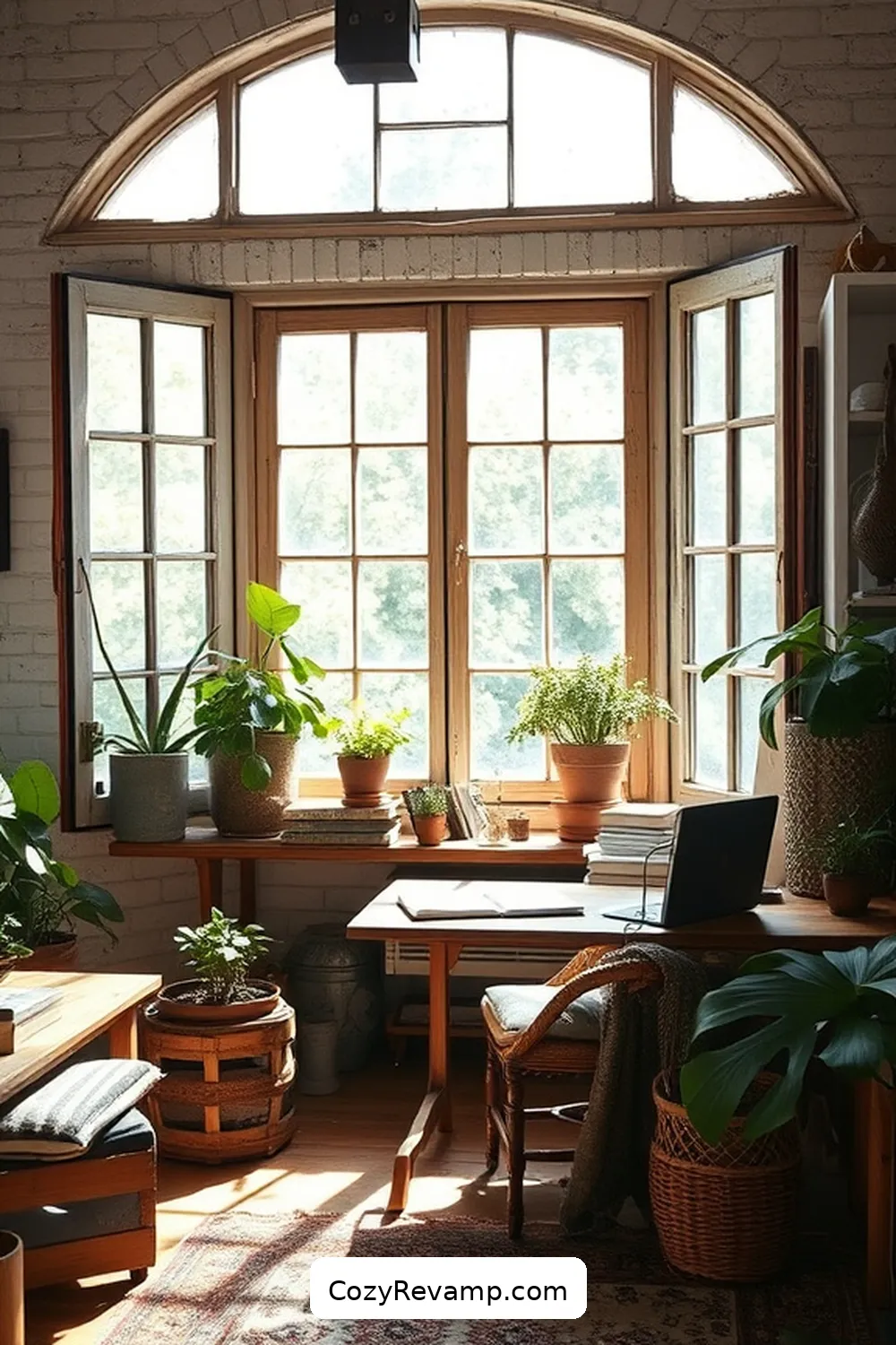 Use Salvaged Windows for Natural Light for 22 Essential Tips for a Bohemian Home Office Using Reclaimed Materials