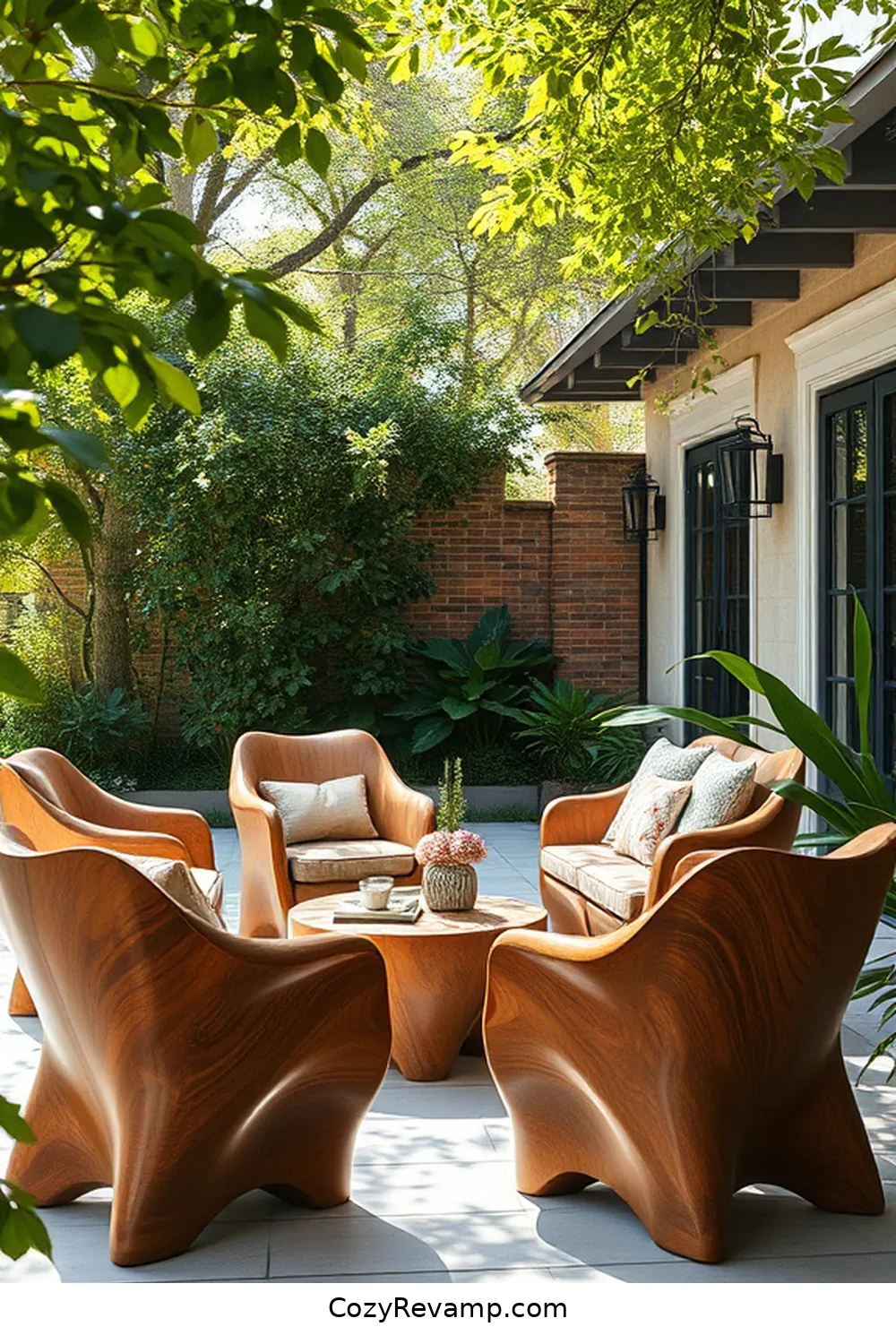 Incorporate Organic Shapes for 22 Essential Tips for a Mid-Century Modern Outdoor Patio Using Recycled Wood Material