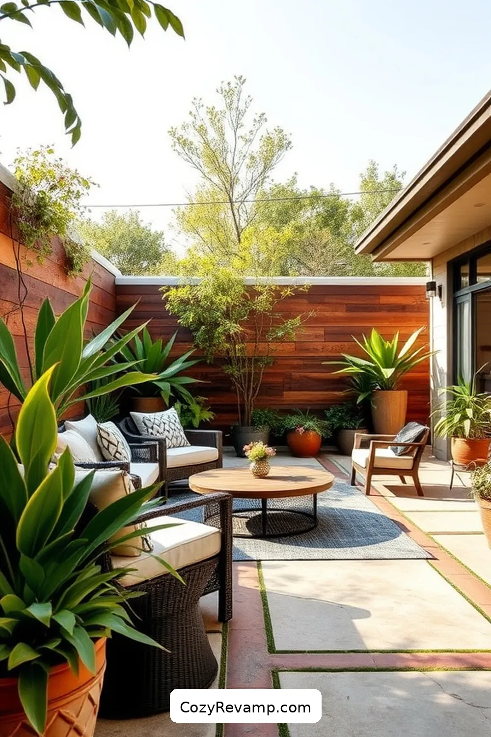 Use Reclaimed Wood for Borders for 22 Essential Tips for a Mid-Century Modern Outdoor Patio Using Recycled Wood Material