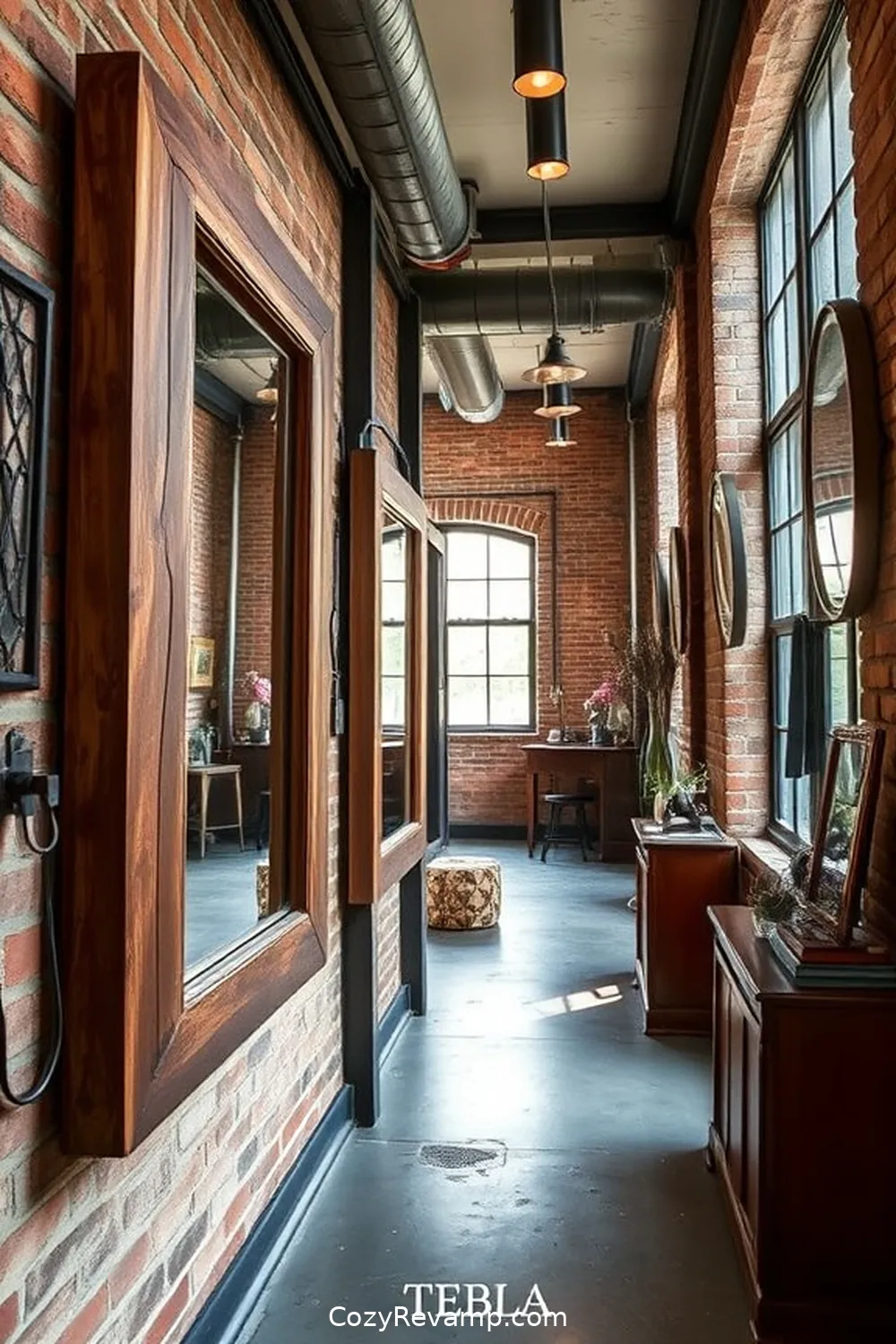 Reclaimed Mirrors Framed With Salvaged Wood for 22 Inspiring Designs for Industrial Hallways Using Reclaimed Materials