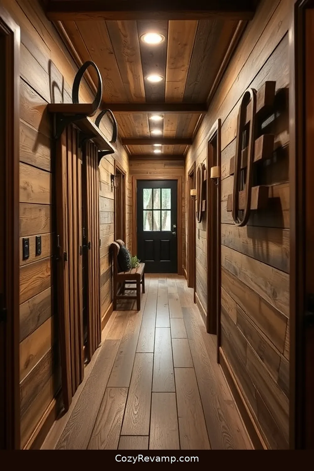 Repurposed Sleds as Wall Decor for 22 Inspiring Designs for Industrial Hallways Using Reclaimed Materials