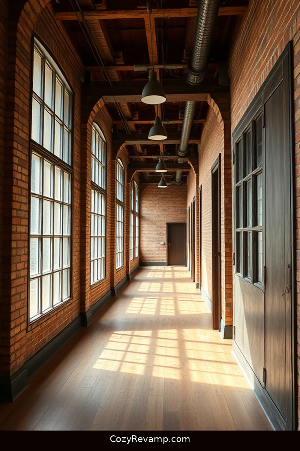 Reused Factory Windows as Decorative Elements for 22 Inspiring Designs for Industrial Hallways Using Reclaimed Materials