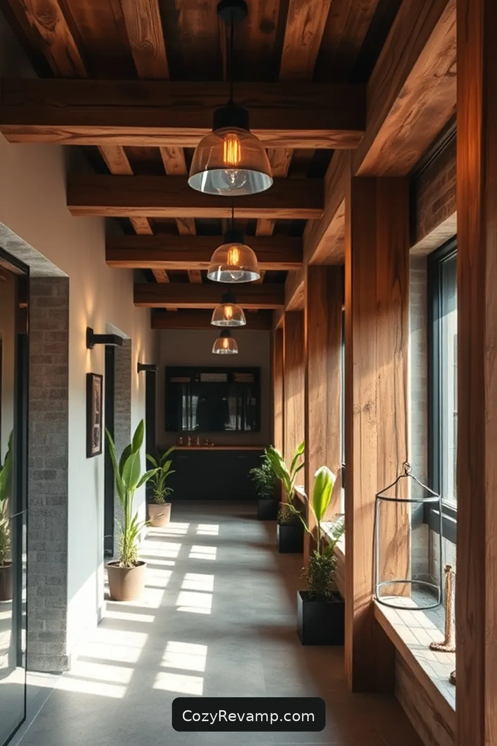 Salvaged Timber for Structural Accents for 22 Inspiring Designs for Industrial Hallways Using Reclaimed Materials