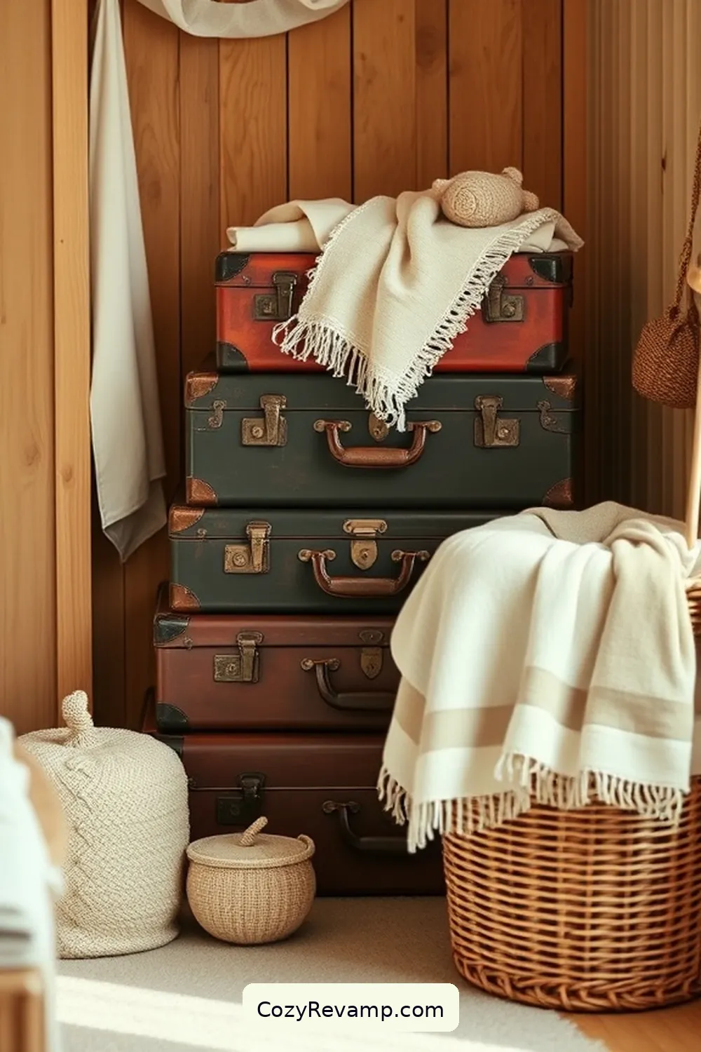 22 Key Elements for a Rustic Nursery Using Recycled Wood Material 16 Vintage Suitcases for Storage for 22 Key Elements for a Rustic Nursery Using Recycled Wood Material