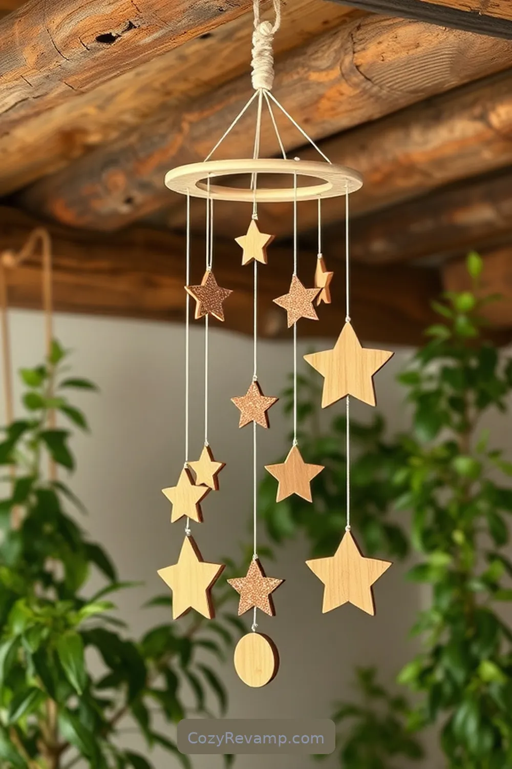 22 Key Elements for a Rustic Nursery Using Recycled Wood Material 10 Wooden Mobile for 22 Key Elements for a Rustic Nursery Using Recycled Wood Material