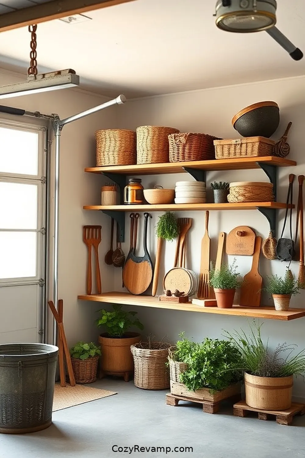 22 Key Features of a Modern Farmhouse Garage With Natural Fibers and Materials 9 Open Shelving for 22 Key Features of a Modern Farmhouse Garage With Natural Fibers and Materials