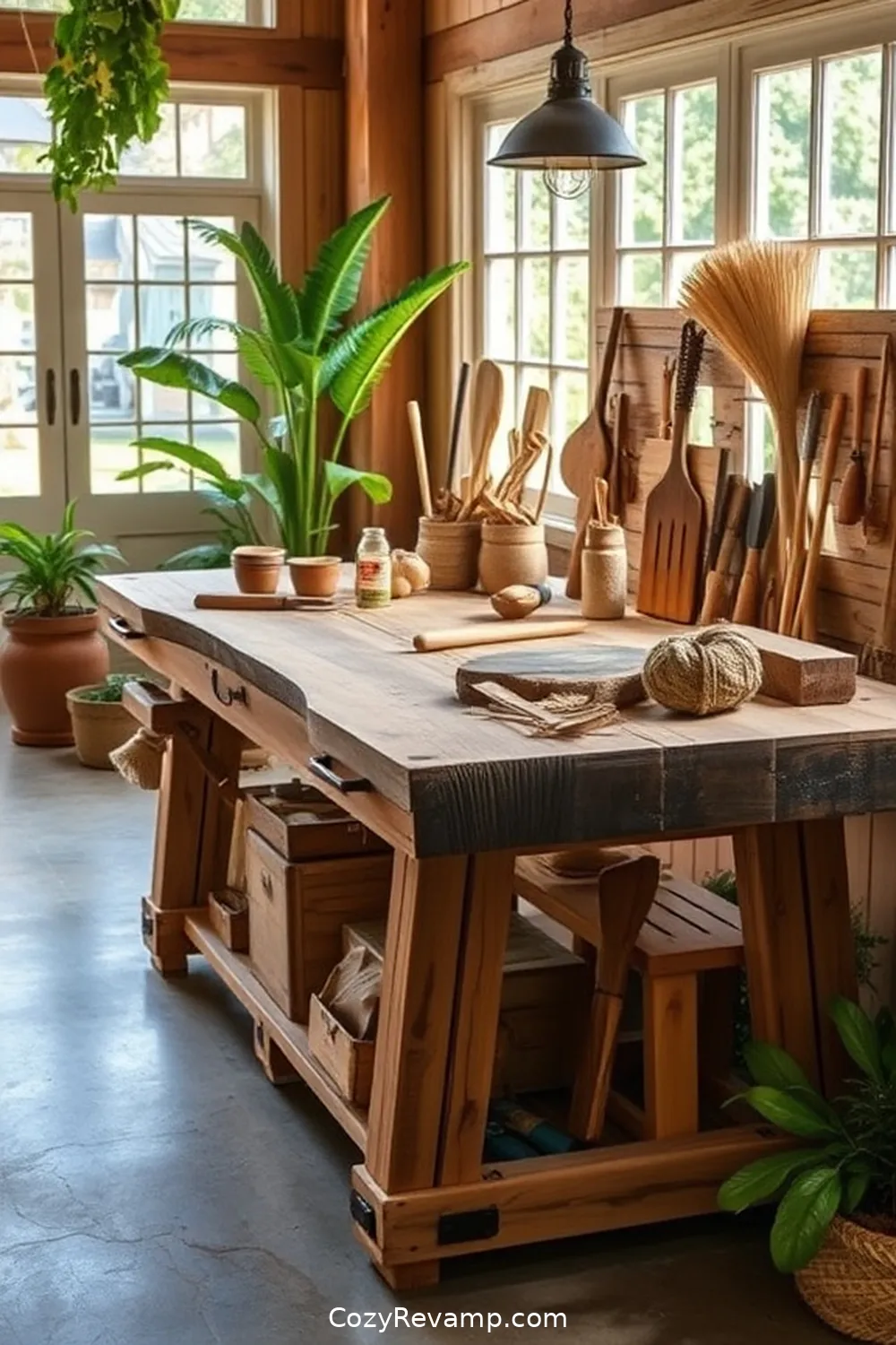 22 Key Features of a Modern Farmhouse Garage With Natural Fibers and Materials 10 Workbench With Natural Finishes for 22 Key Features of a Modern Farmhouse Garage With Natural Fibers and Materials