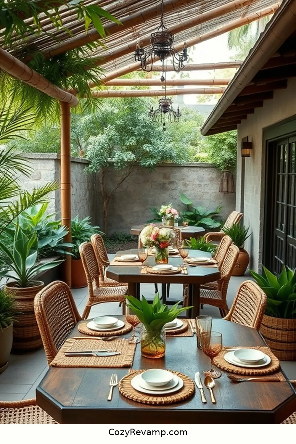 22 Stunning Ideas for Rustic Outdoor Patios Featuring Bamboo Material 8 Bamboo Accents in Table Settings for 22 Stunning Ideas for Rustic Outdoor Patios Featuring Bamboo Material