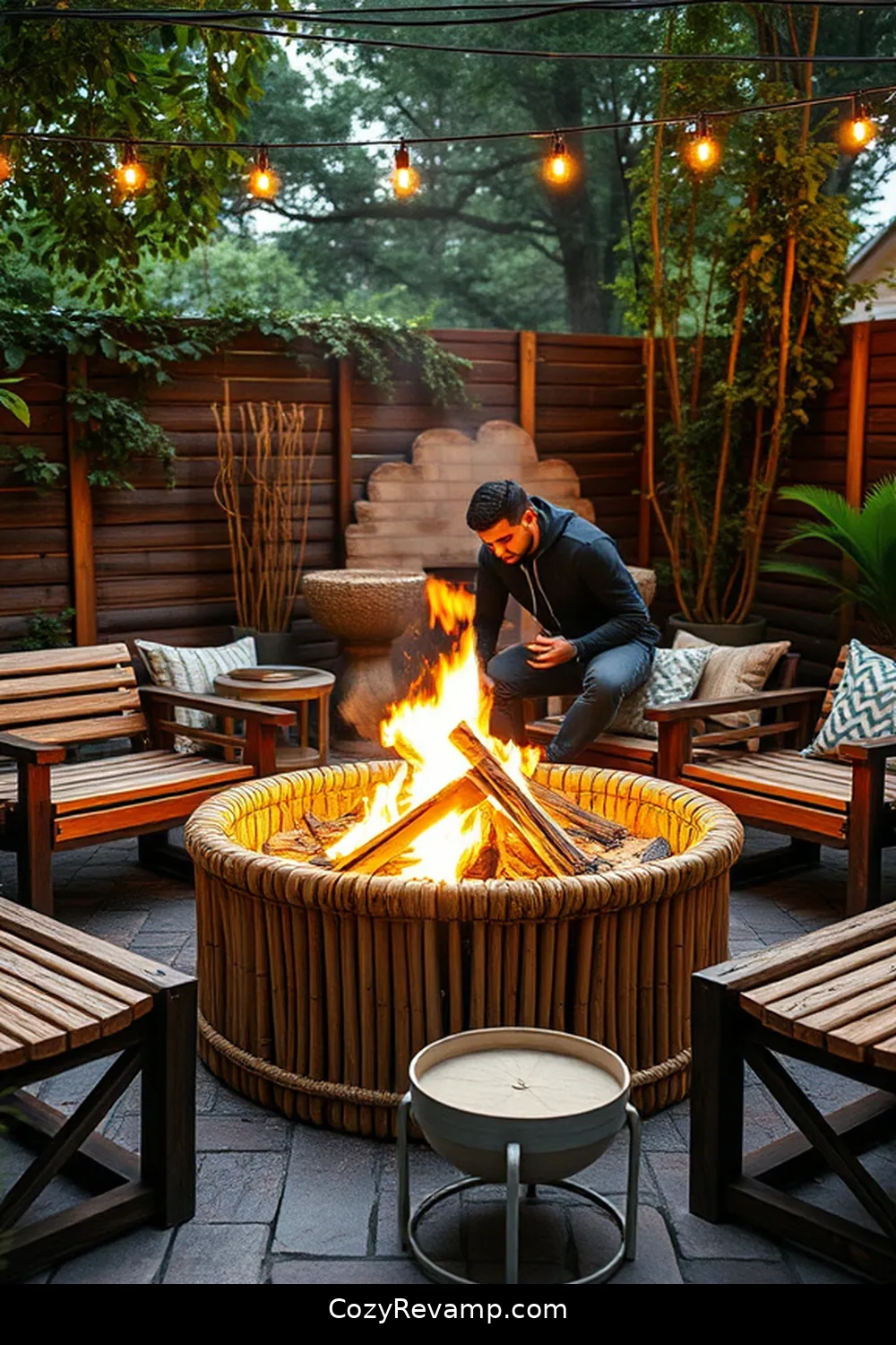 22 Stunning Ideas for Rustic Outdoor Patios Featuring Bamboo Material 12 Bamboo Fire Pits for Cozy Gatherings for 22 Stunning Ideas for Rustic Outdoor Patios Featuring Bamboo Material