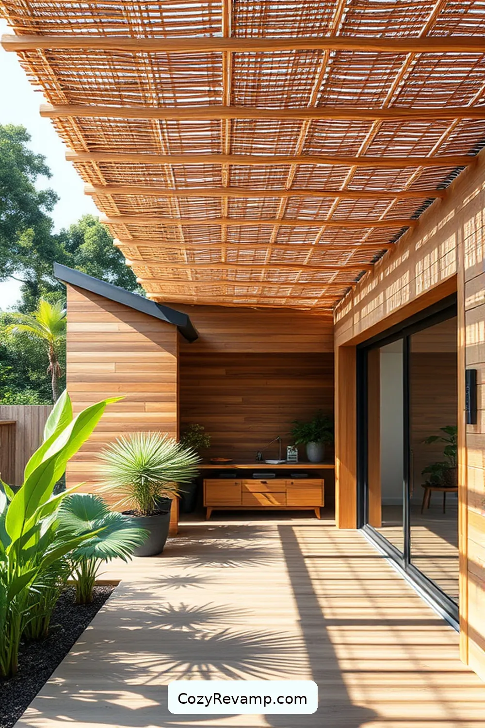 22 Stunning Modern Farmhouse Garages With Bamboo Material 18 Contemporary Bamboo-Roofed Garage for 22 Stunning Modern Farmhouse Garages With Bamboo Material