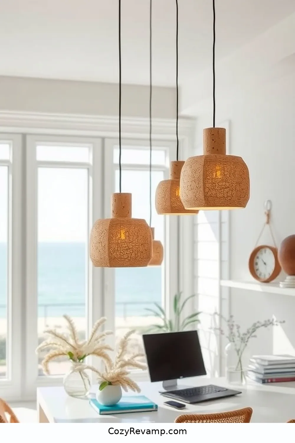 22 Stylish Ideas for a Coastal Home Office With Cork Material 9 Coastal-Inspired Cork Lighting Fixtures for 22 Stylish Ideas for a Coastal Home Office With Cork Material