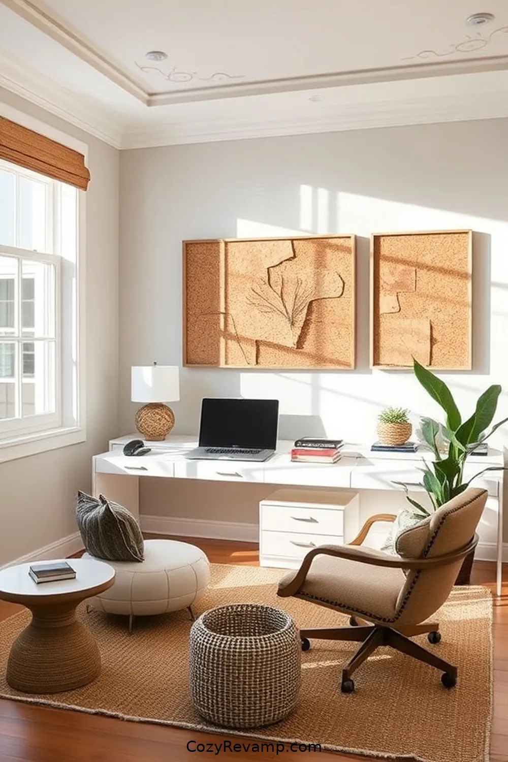 22 Stylish Ideas for a Coastal Home Office With Cork Material 6 Use Cork as a Wall Art Canvas for 22 Stylish Ideas for a Coastal Home Office With Cork Material