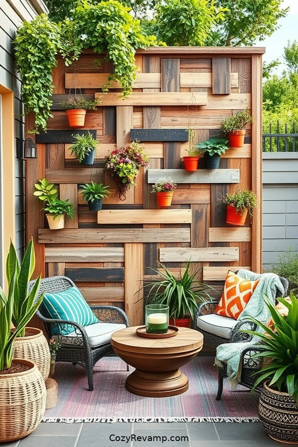 22 Ways to Create a Bohemian Outdoor Patio With Recycled Wood Material 7 Construct a Wooden Privacy Screen for Your Patio for 22 Ways to Create a Bohemian Outdoor Patio With Recycled Wood Material