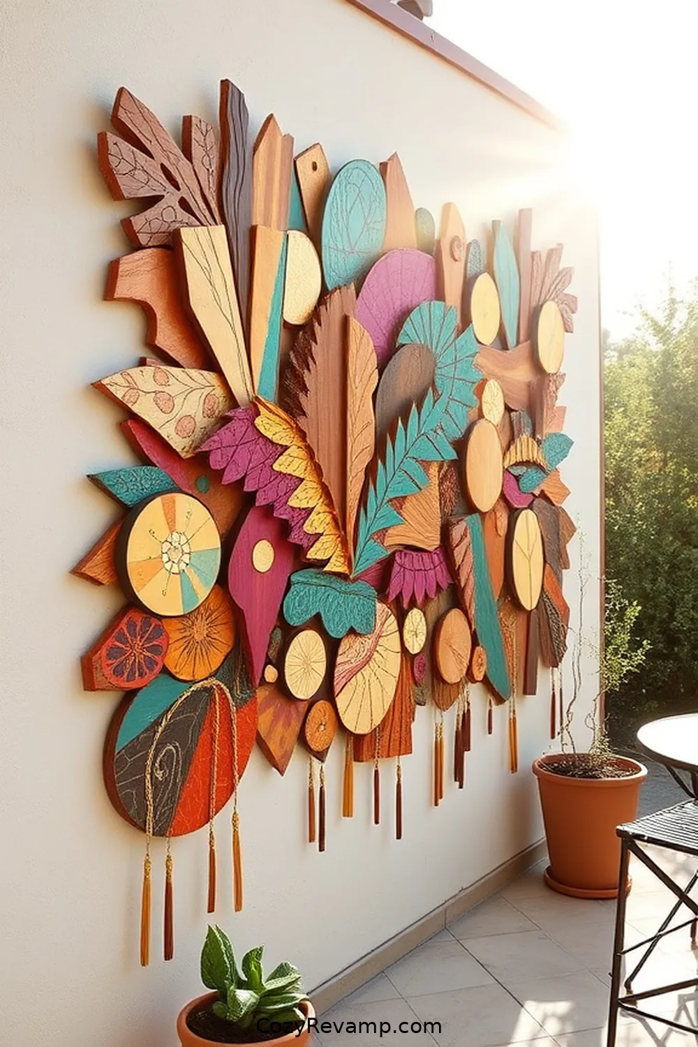 22 Ways to Create a Bohemian Outdoor Patio With Recycled Wood Material 8 Craft Decorative Wall Art From Scraps of Wood for 22 Ways to Create a Bohemian Outdoor Patio With Recycled Wood Material