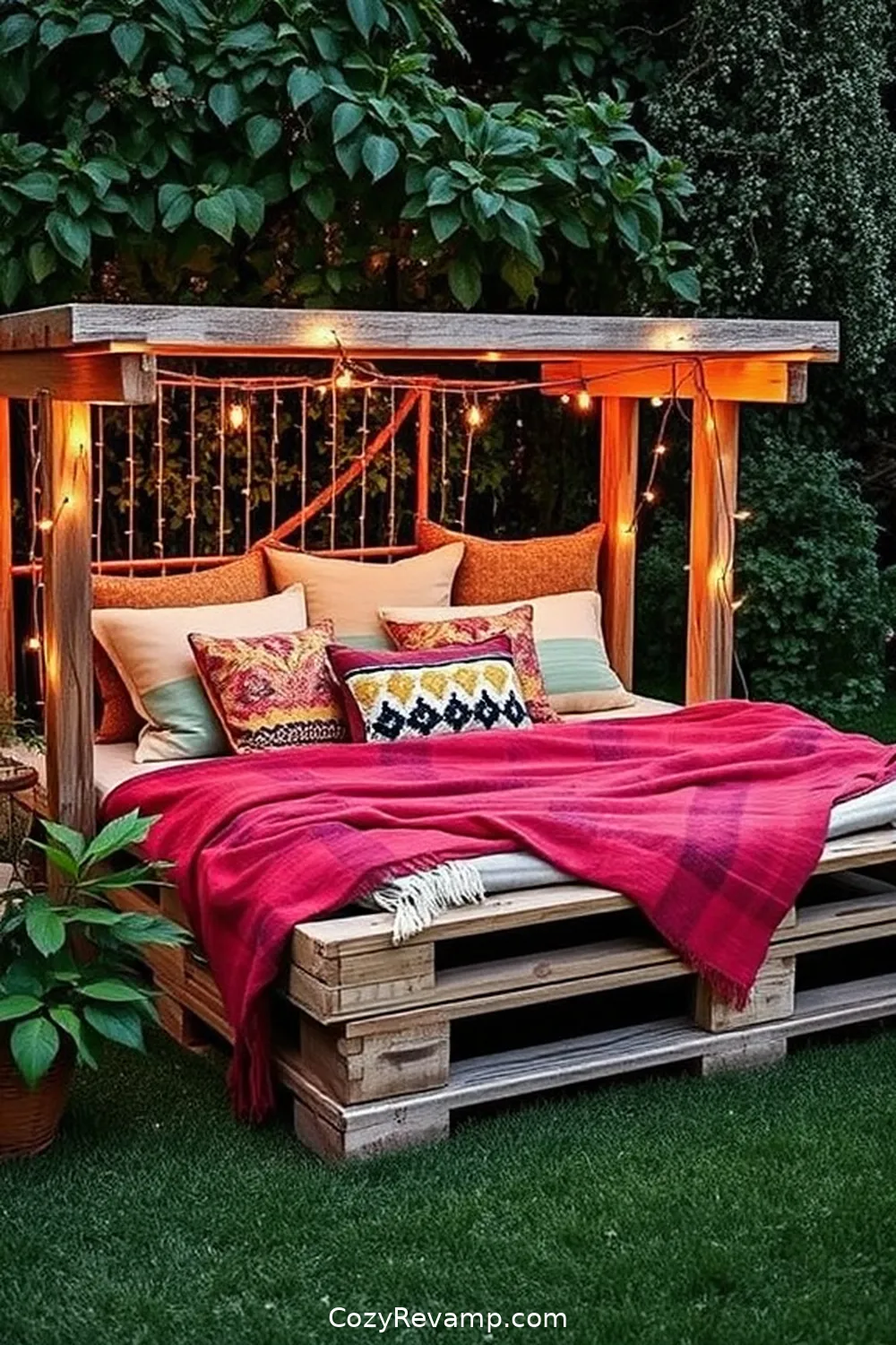 22 Ways to Create a Bohemian Outdoor Patio With Recycled Wood Material 16 Craft a Unique Outdoor Bed With Recycled Pallets for 22 Ways to Create a Bohemian Outdoor Patio With Recycled Wood Material