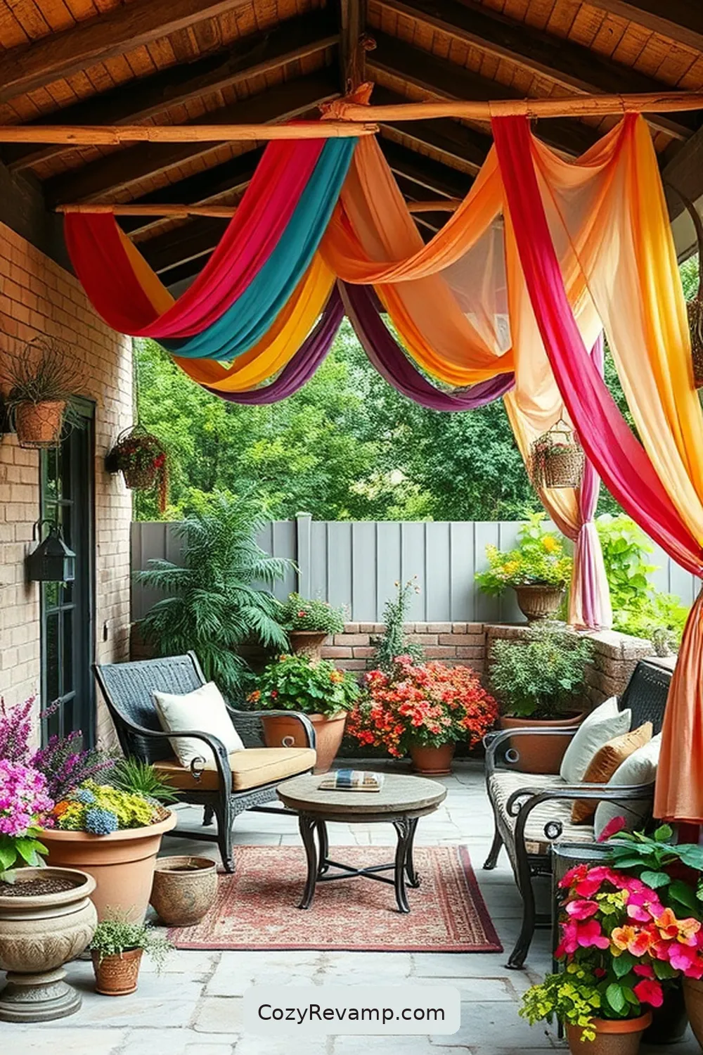 22 Ways to Create a Bohemian Outdoor Patio With Recycled Wood Material 13 Create a Canopy With Wooden Dowels and Fabric for 22 Ways to Create a Bohemian Outdoor Patio With Recycled Wood Material