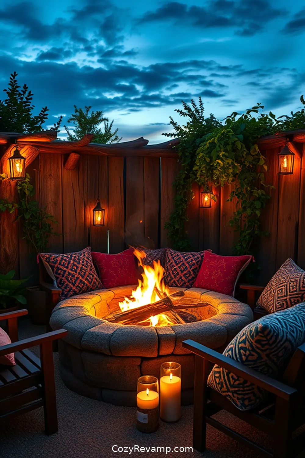 22 Ways to Create a Bohemian Outdoor Patio With Recycled Wood Material 9 Create a Fire Pit Surround With Old Timber for 22 Ways to Create a Bohemian Outdoor Patio With Recycled Wood Material