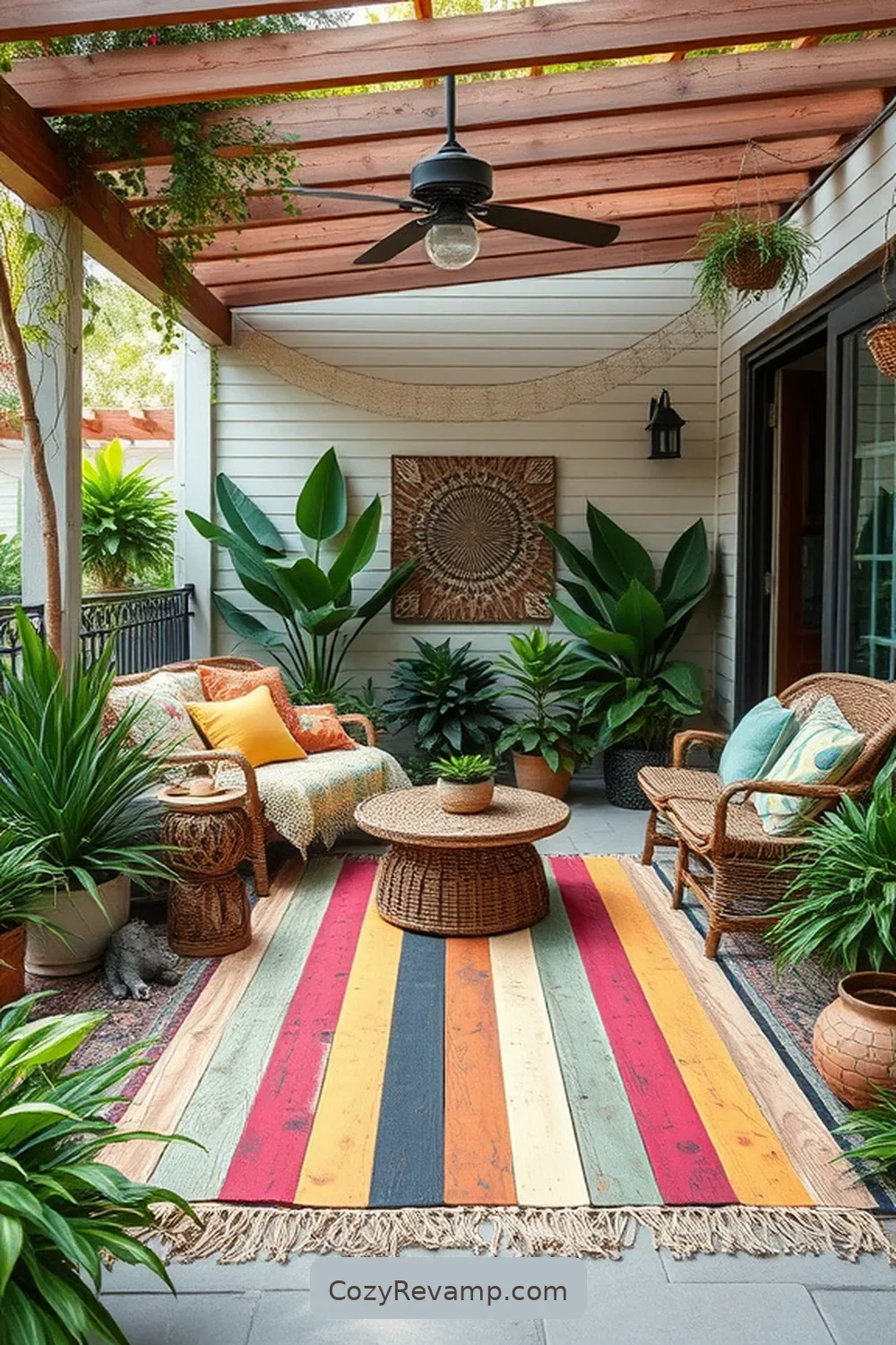 22 Ways to Create a Bohemian Outdoor Patio With Recycled Wood Material 21 Design a Bohemian Outdoor Rug With Wood Slats for 22 Ways to Create a Bohemian Outdoor Patio With Recycled Wood Material