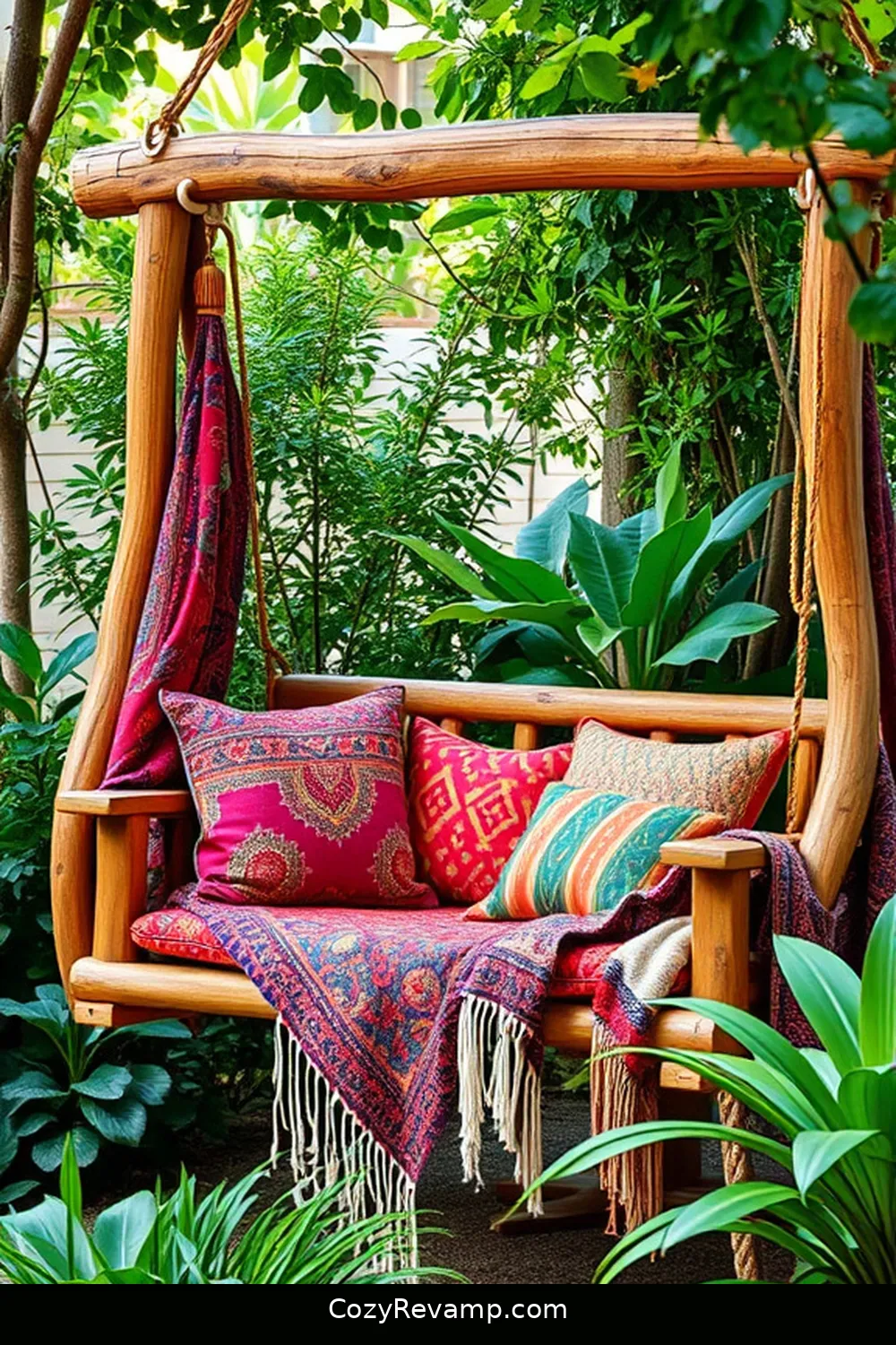 22 Ways to Create a Bohemian Outdoor Patio With Recycled Wood Material 6 Design a Boho-Style Swing Chair Using Recycled Wood for 22 Ways to Create a Bohemian Outdoor Patio With Recycled Wood Material