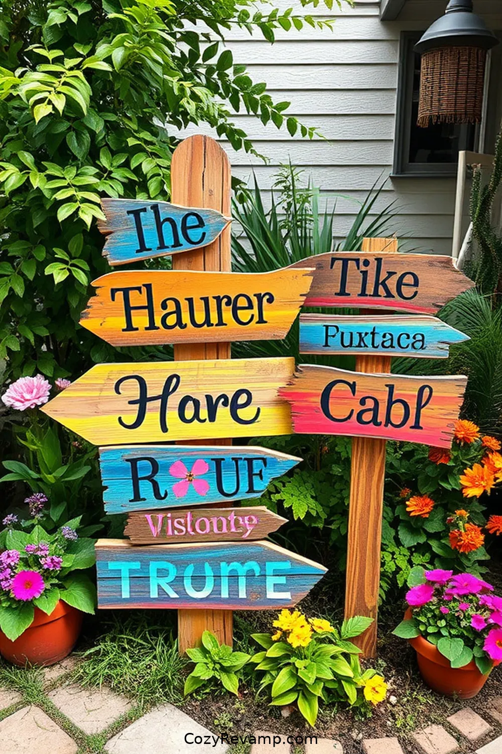 22 Ways to Create a Bohemian Outdoor Patio With Recycled Wood Material 12 Make Whimsical Garden Signs From Reclaimed Wood for 22 Ways to Create a Bohemian Outdoor Patio With Recycled Wood Material