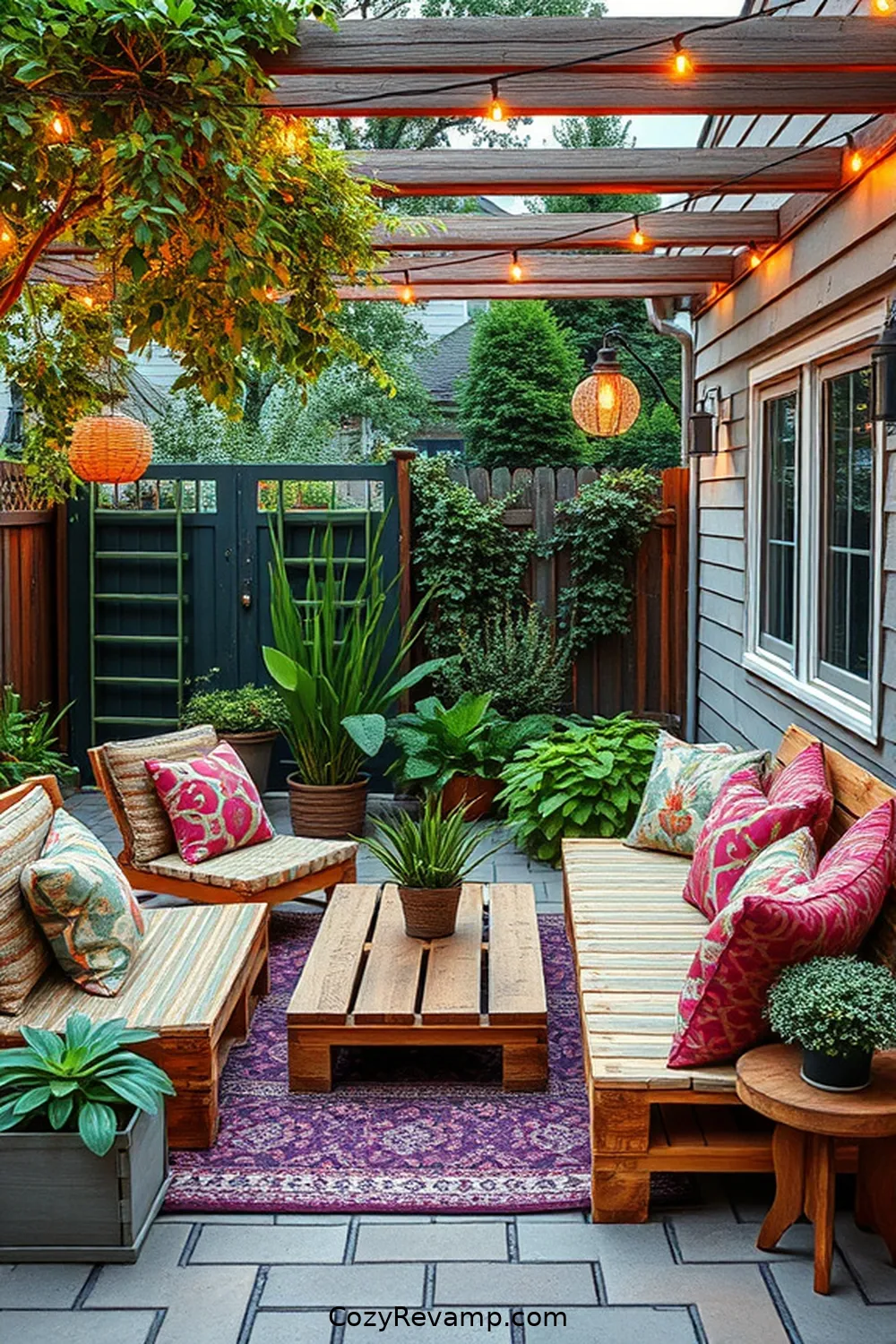 22 Ways to Create a Bohemian Outdoor Patio With Recycled Wood Material 2 Repurpose Old Pallets Into Seating for 22 Ways to Create a Bohemian Outdoor Patio With Recycled Wood Material