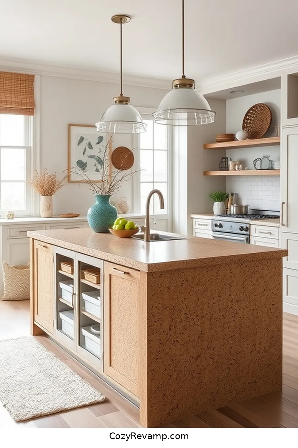 22 Ways to Incorporate Cork Material in Your Coastal Kitchen Design 5 Cork Island With Built-In Storage for 22 Ways to Incorporate Cork Material in Your Coastal Kitchen Design