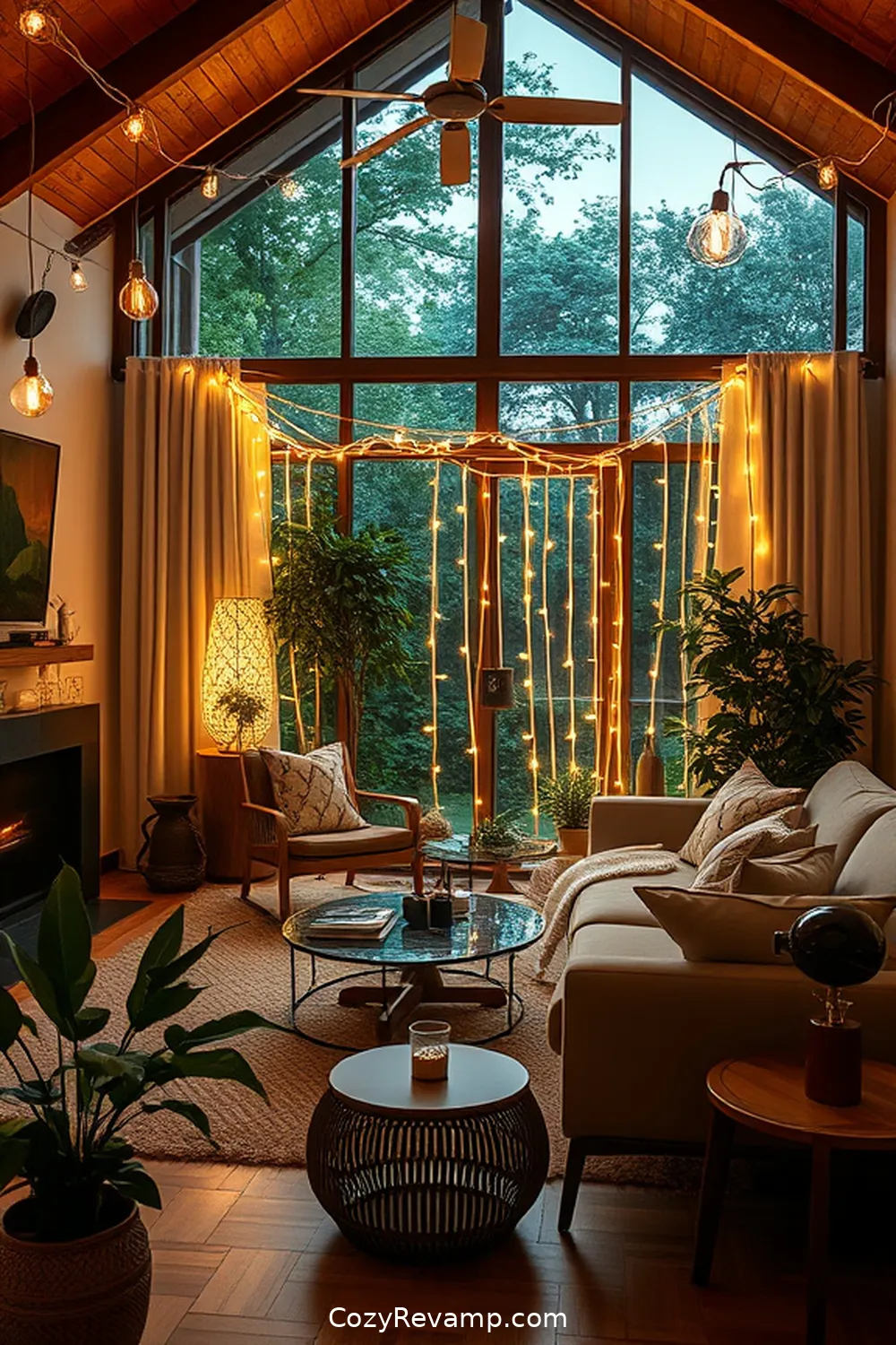 Add Solar String Lights for a Whimsical Touch for 22 Ways to Incorporate Solar-Powered Lights in Your Mid-Century Modern Living Room