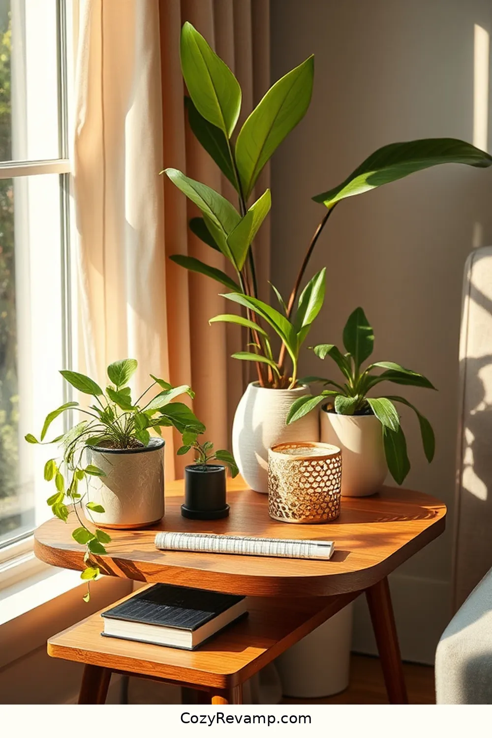 Create a Stylish Solar-Infused Side Table for 22 Ways to Incorporate Solar-Powered Lights in Your Mid-Century Modern Living Room