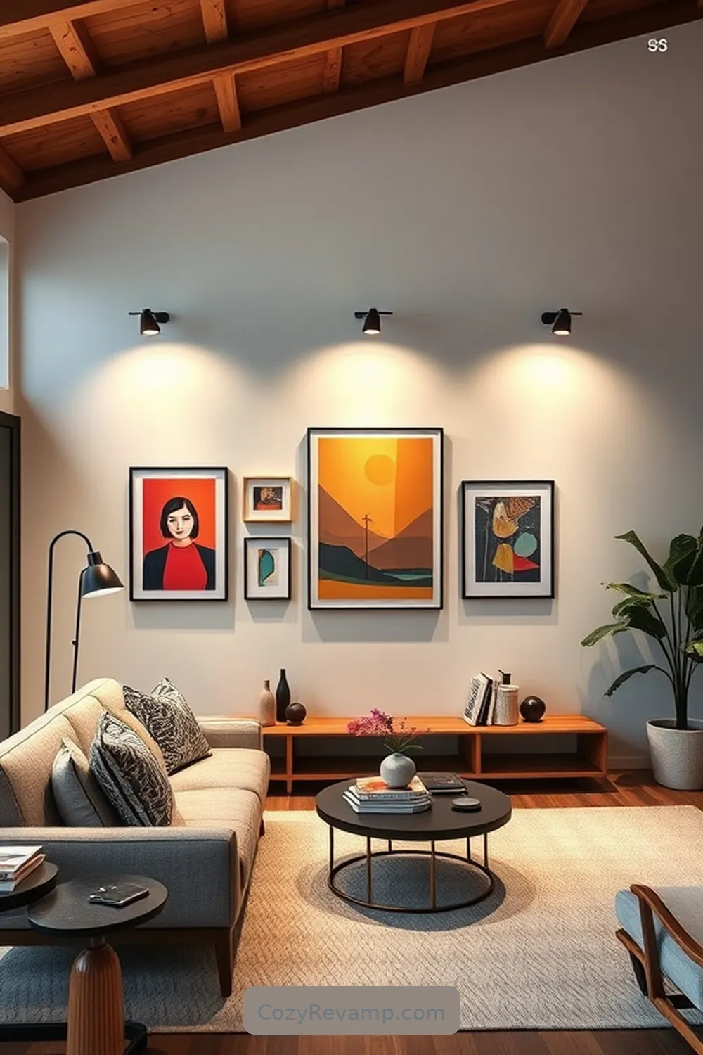 Design a Solar-Illuminated Gallery Wall for 22 Ways to Incorporate Solar-Powered Lights in Your Mid-Century Modern Living Room