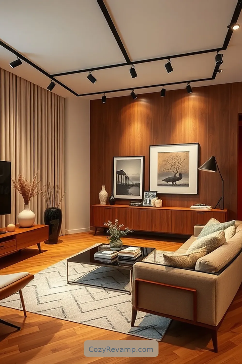 Install Solar Track Lighting to Showcase Decor for 22 Ways to Incorporate Solar-Powered Lights in Your Mid-Century Modern Living Room