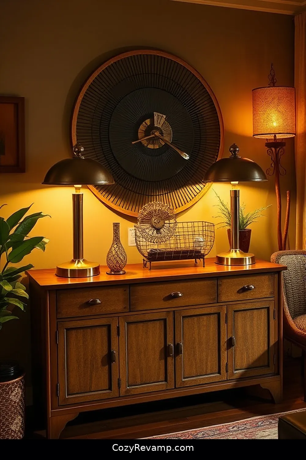 Use Solar Lighting in a Vintage-Inspired Console for 22 Ways to Incorporate Solar-Powered Lights in Your Mid-Century Modern Living Room